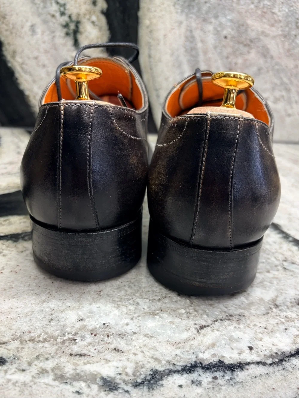 Santoni Fatte a Mano Museum Brown Cap Toe Oxford UK 9.5 US 10.5 Handmade